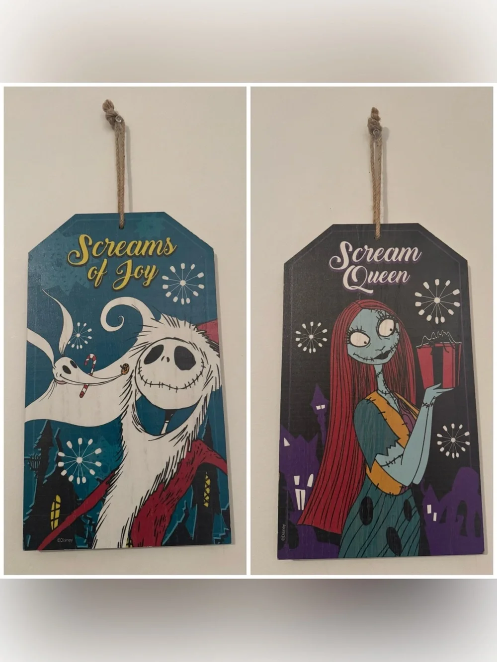 Bundle Of 2 Disney The Nightmare Before Christmas Wooden Hanging Signs